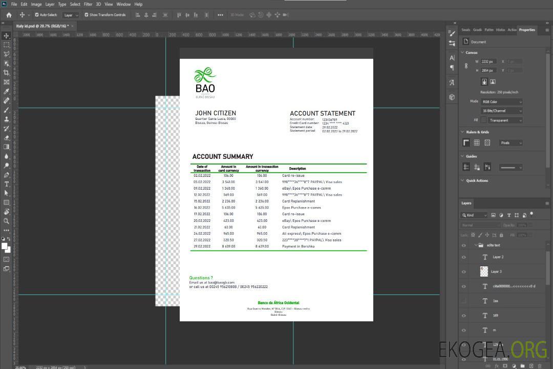 Guinée-Bissau Relevé bancaire de Banco da Africa Ocidental template Guinée-Bissau Relevé bancaire de Banco da Africa Ocidental template